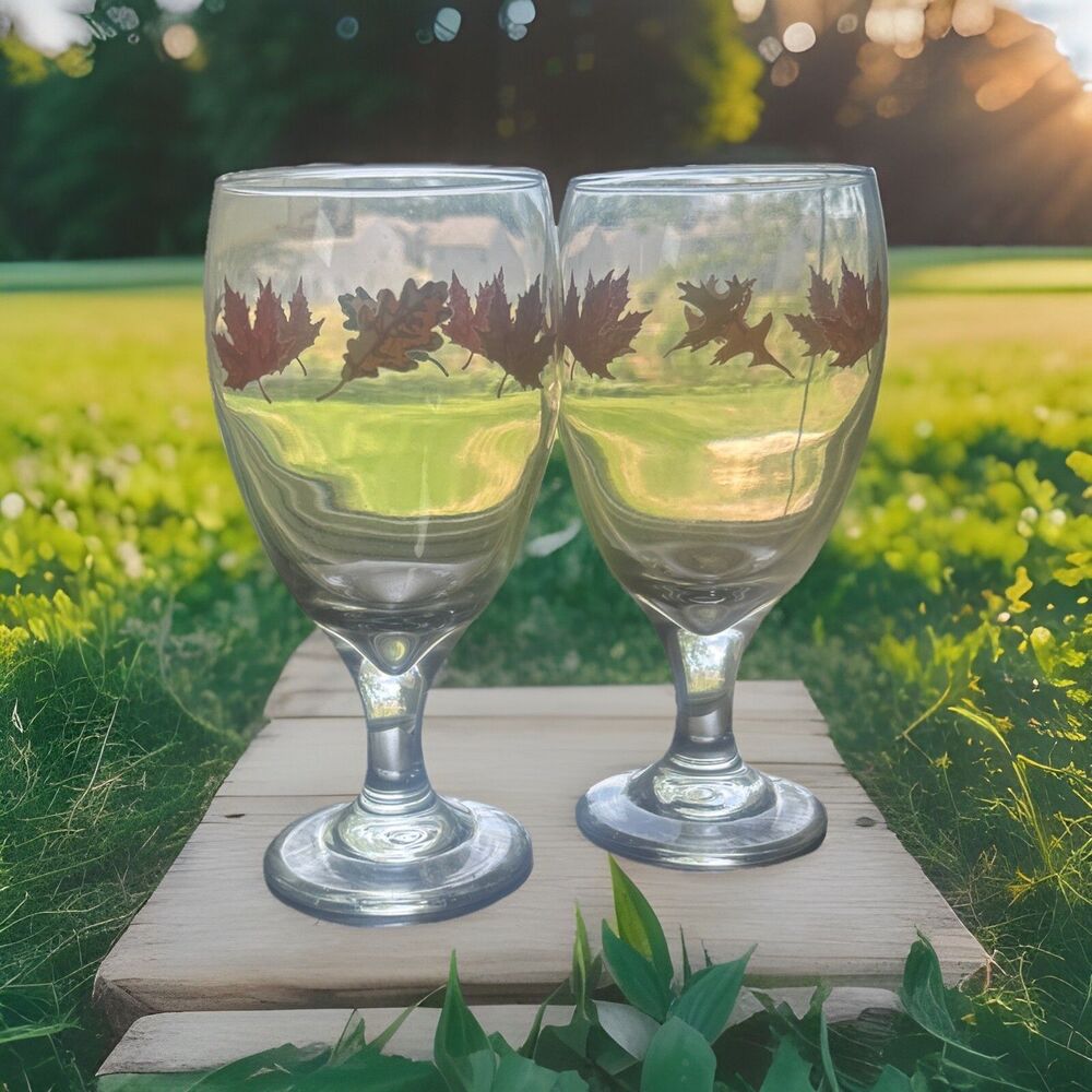 Libbey Autumn Fall Goblets Vintage 7” Water Tea Glasses Set Orange Thanksgiving